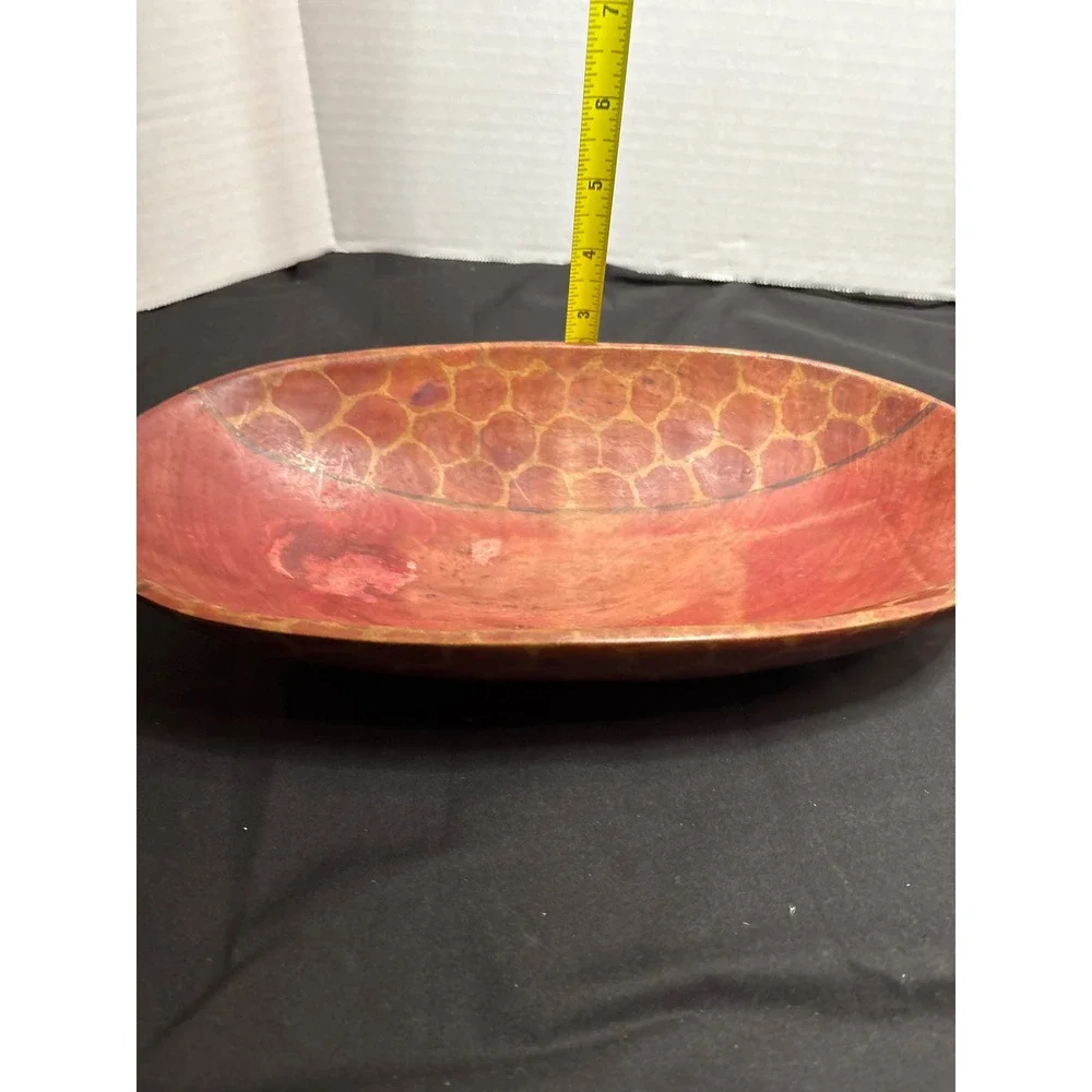 Oval Wooden Dish Tray with‎ Unique Etched Pattern Decorative Bowl Decor